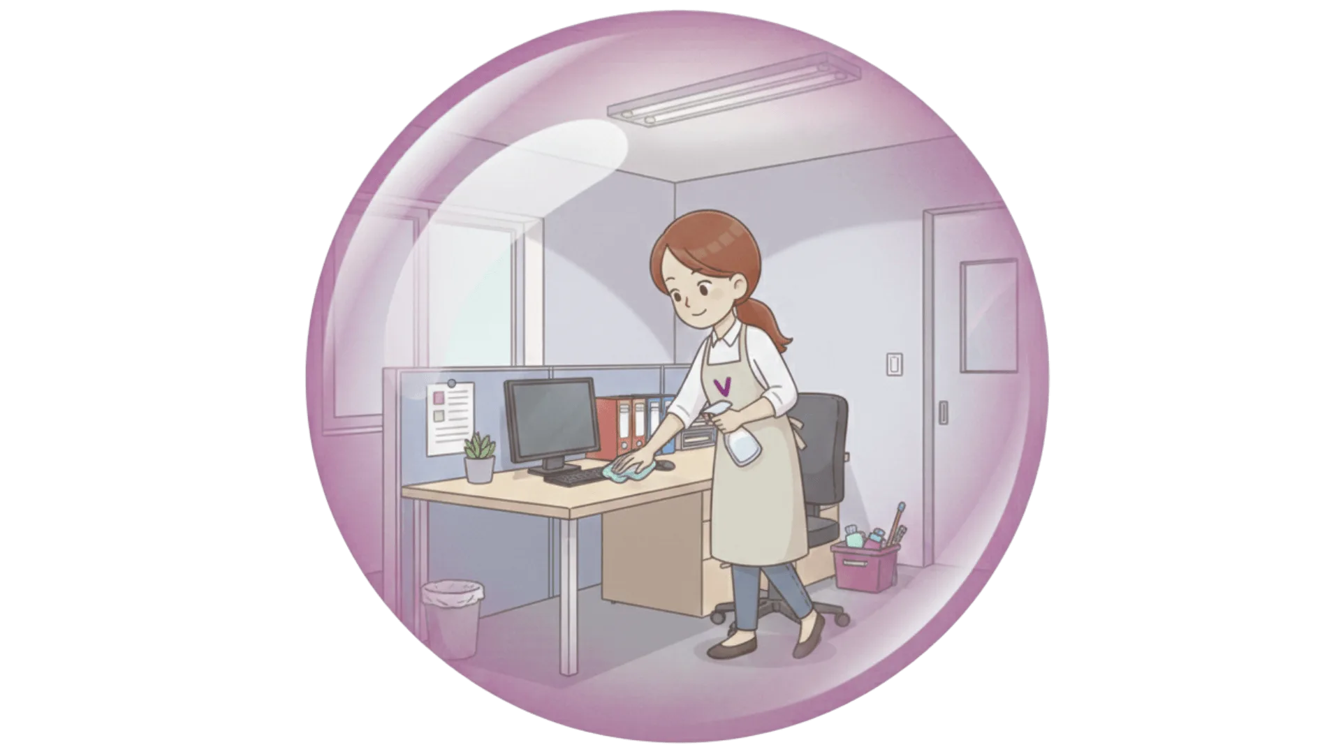 Illustration d'une femme de ménage qui nettoie des espaces professionnels.