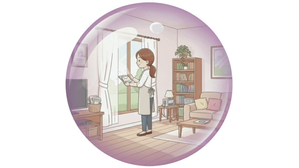 Illustration représentant une femme qui tient du courrier. Elle illustre les services à domicile de l'agence Avec Violette à Valence.