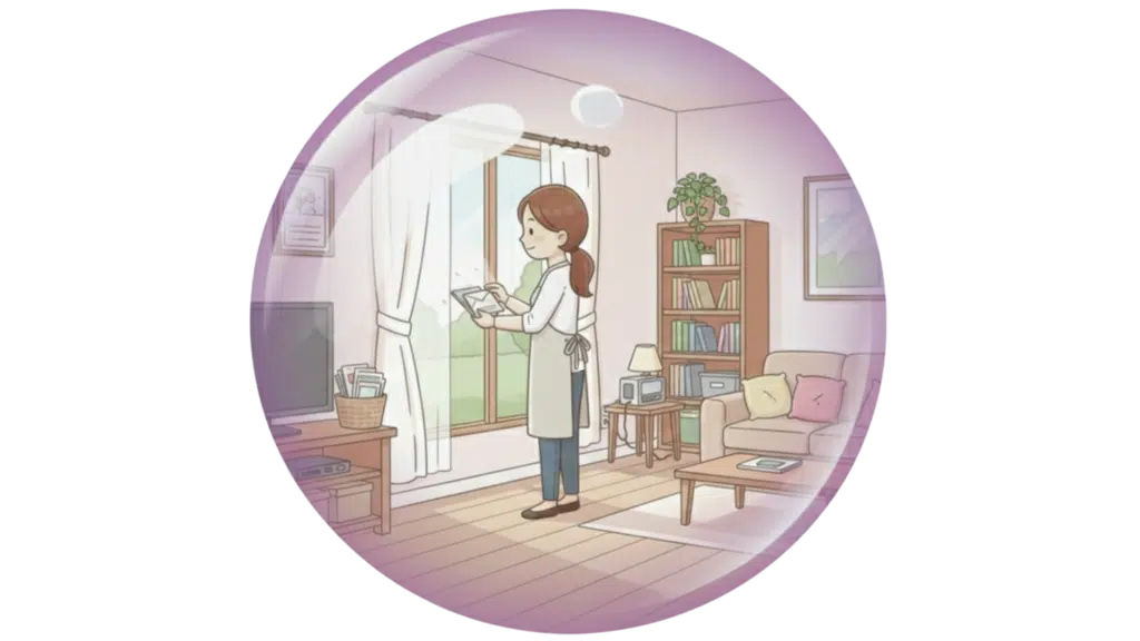 Illustration représentant une femme qui tient du courrier. Elle illustre les services à domicile de l'agence Avec Violette à Valence.