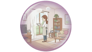 Illustration représentant une femme qui tient du courrier. Elle illustre les services à domicile de l'agence Avec Violette à Valence.